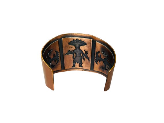 Vintage Mid Century Solid Copper Cuff Bracelet wi… - image 6