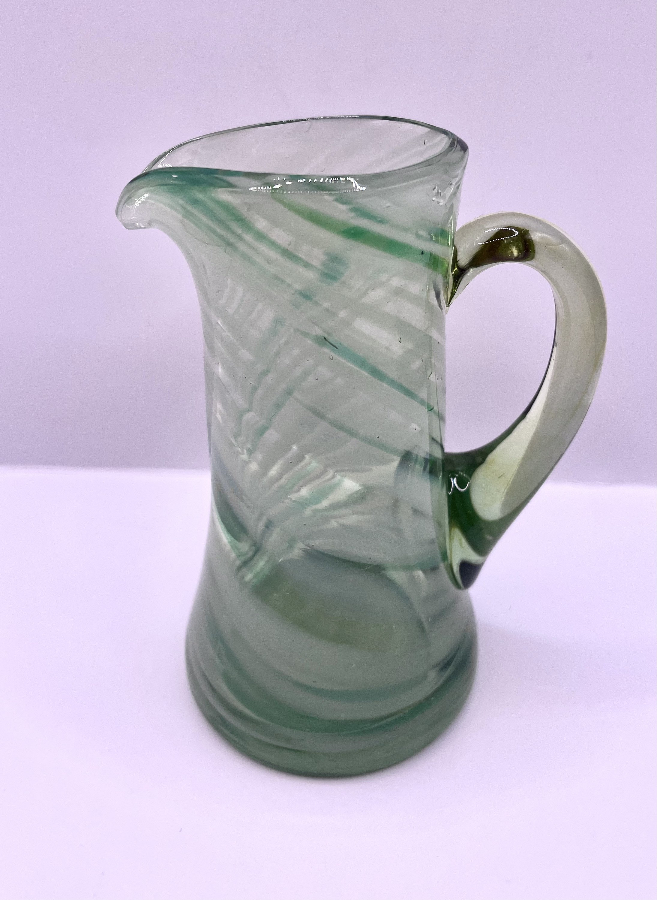 Cute Vintage Mini Hand Blown Green Glass Pitcher/small Vase With ...