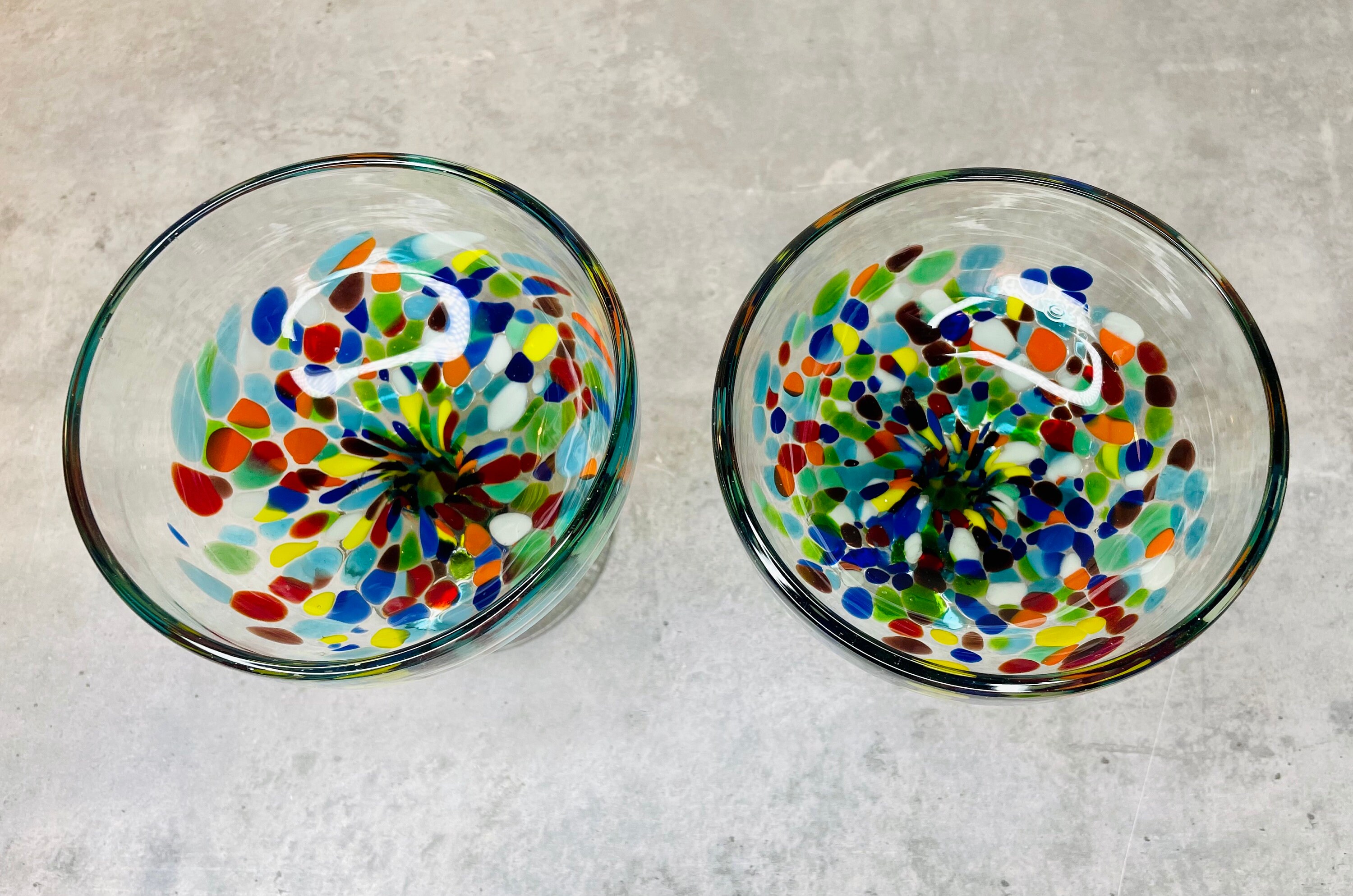 Beautiful Vintage Handblown Thick Smokey Glass Pair of Margarita/cocktail  Glasses Rainbow Confetti Rock Designs, Short Stem Drinking Glasses 