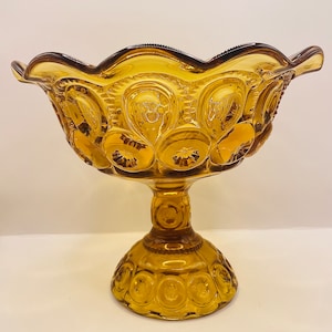 Gorgeous Vintage L.E. Smith Moon and Stars Amber Glass Footed Compote/Glass Candy Dish Gold Amber Collectible Vase Pedestal Dish 6.5"T