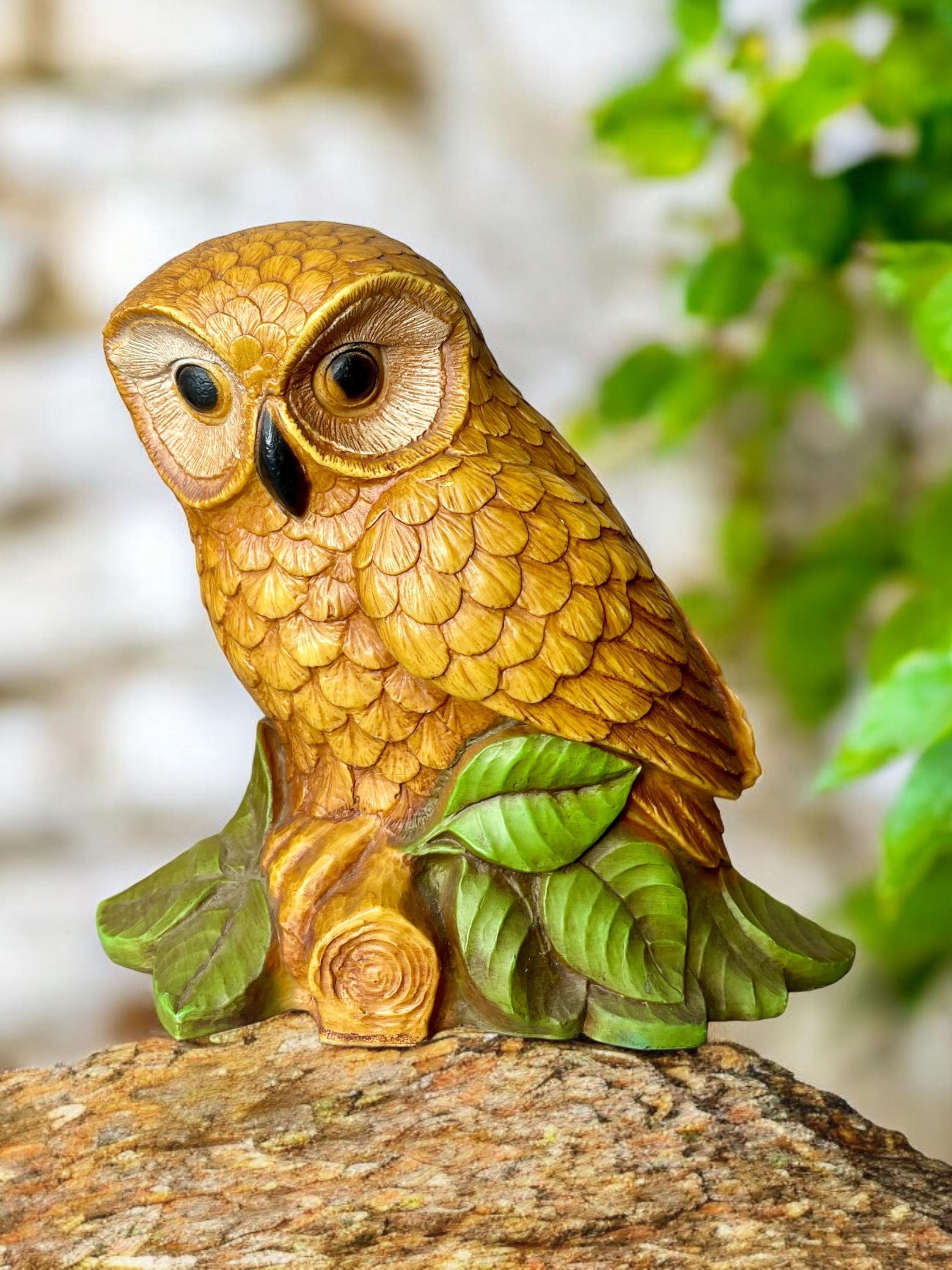 Retro Vintage Resin/Plastic Large Owl Figurine/Statue in Bright Seventies Colors/Homco Owls/Boho Dec