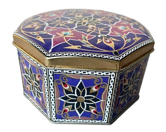 Cute Vintage Metal Tin Box with Vibrant Floral and Geometric Designs, Vintage Metal Tin Stationary, Vintage Storage Tine Box 2.75"t