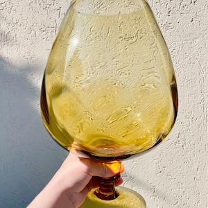 Stunning Vintage 1960’s Huge Empoli Italian Glass Amber Snifter/Balloon Vase with Original Made in Italy Sticker, MCM Glass Empoli Glass 12&quot;