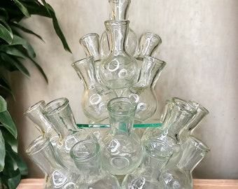 Vintage Boho Clear Glass Two Piece Propagation Station with Glass Stand/Divider/Boho Vase/Plant Holders/Bohemian Decor Mini Planters 9” T