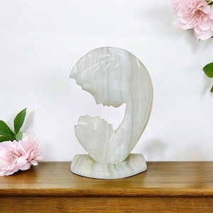 Lovely Vintage Polished White Marble Stone/Onyx Mother & Child Figurine/Sculpture/Madonna Mother Christian/Motherly Love/Mom Gifts/5.5”