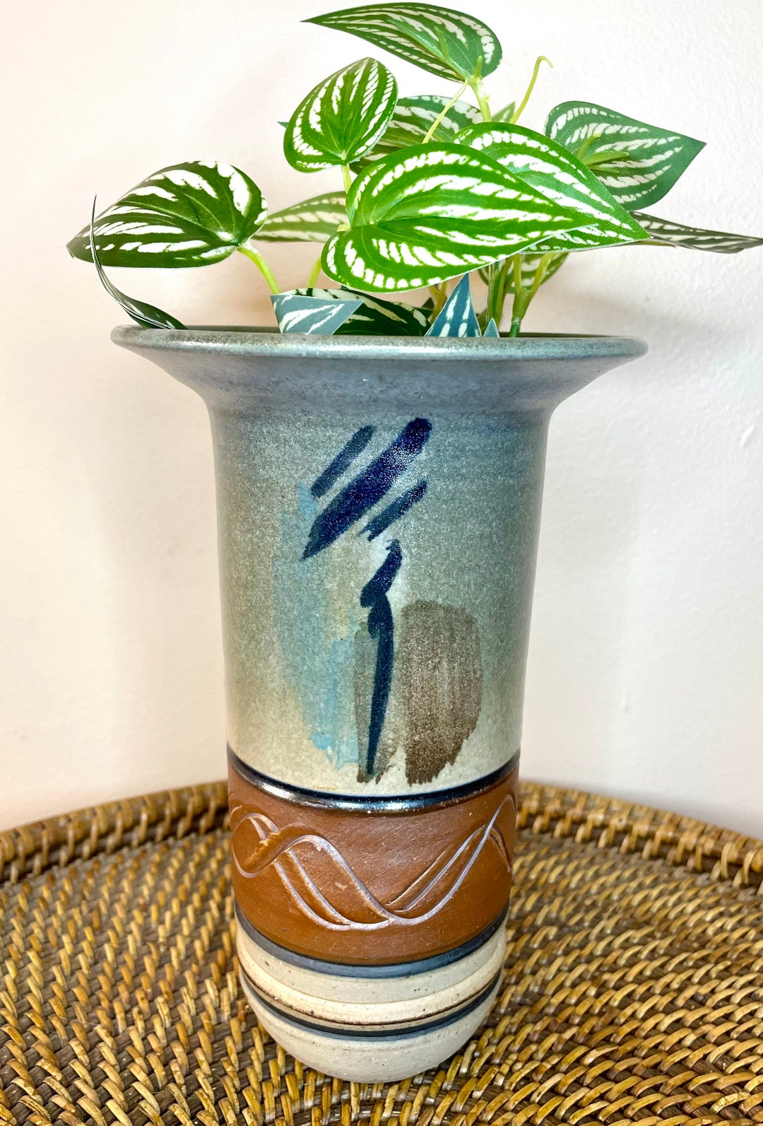 Vintage 1980’s Stoneware Studio Pottery Signed Vase Earth Tones Glaze ...