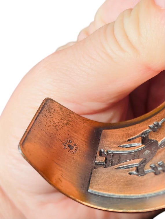 Vintage Mid Century Solid Copper Cuff Bracelet wi… - image 7