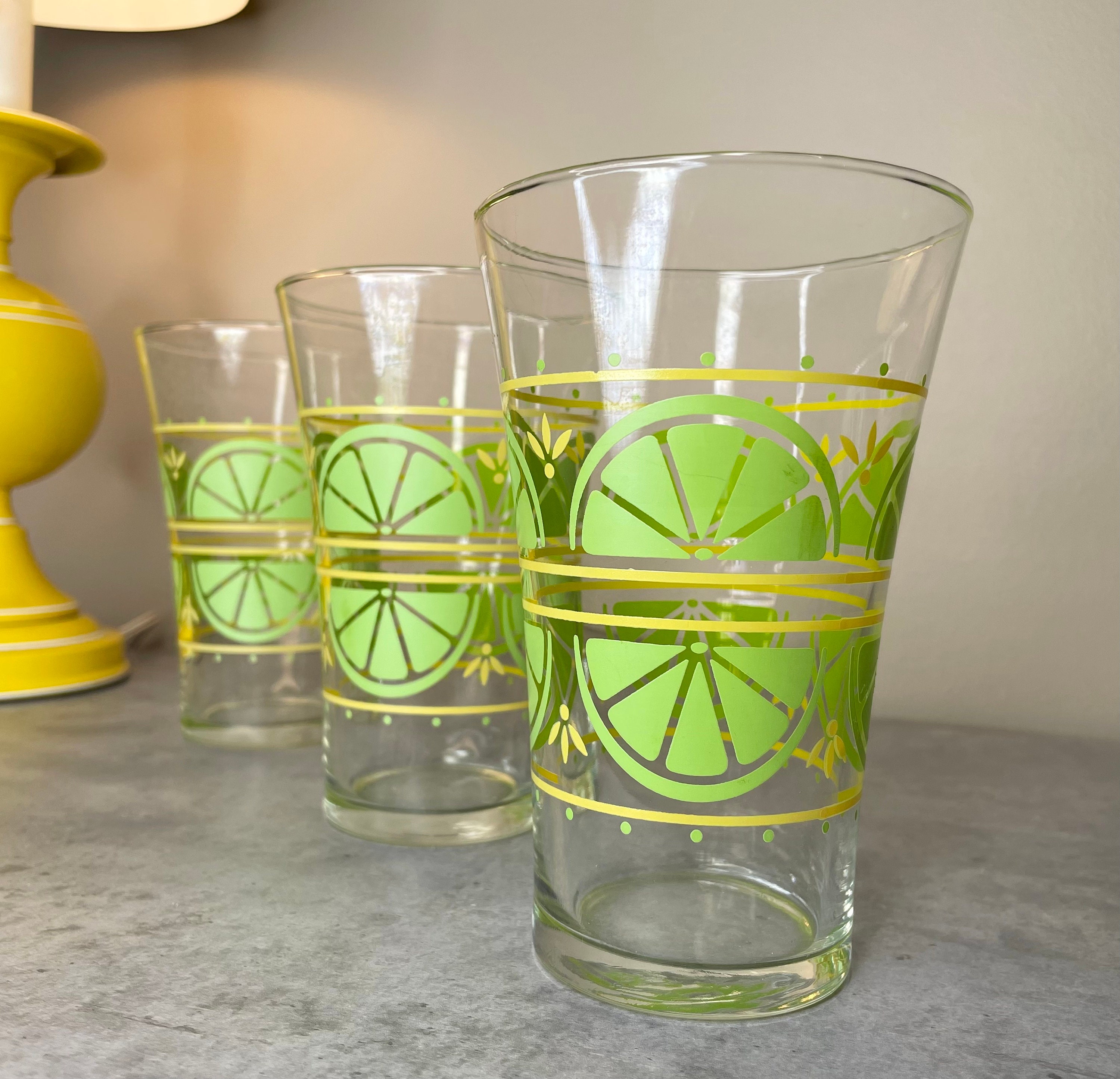 Retro Vintage Set of 3 Libbey Glasses With Lemon/lime Wedges Designs, Funky  Summer Style Drinking Glass Set 