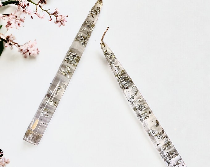 Vintage Lucite Candlesticks With Silver Fleks, Vintage Clear Lucite