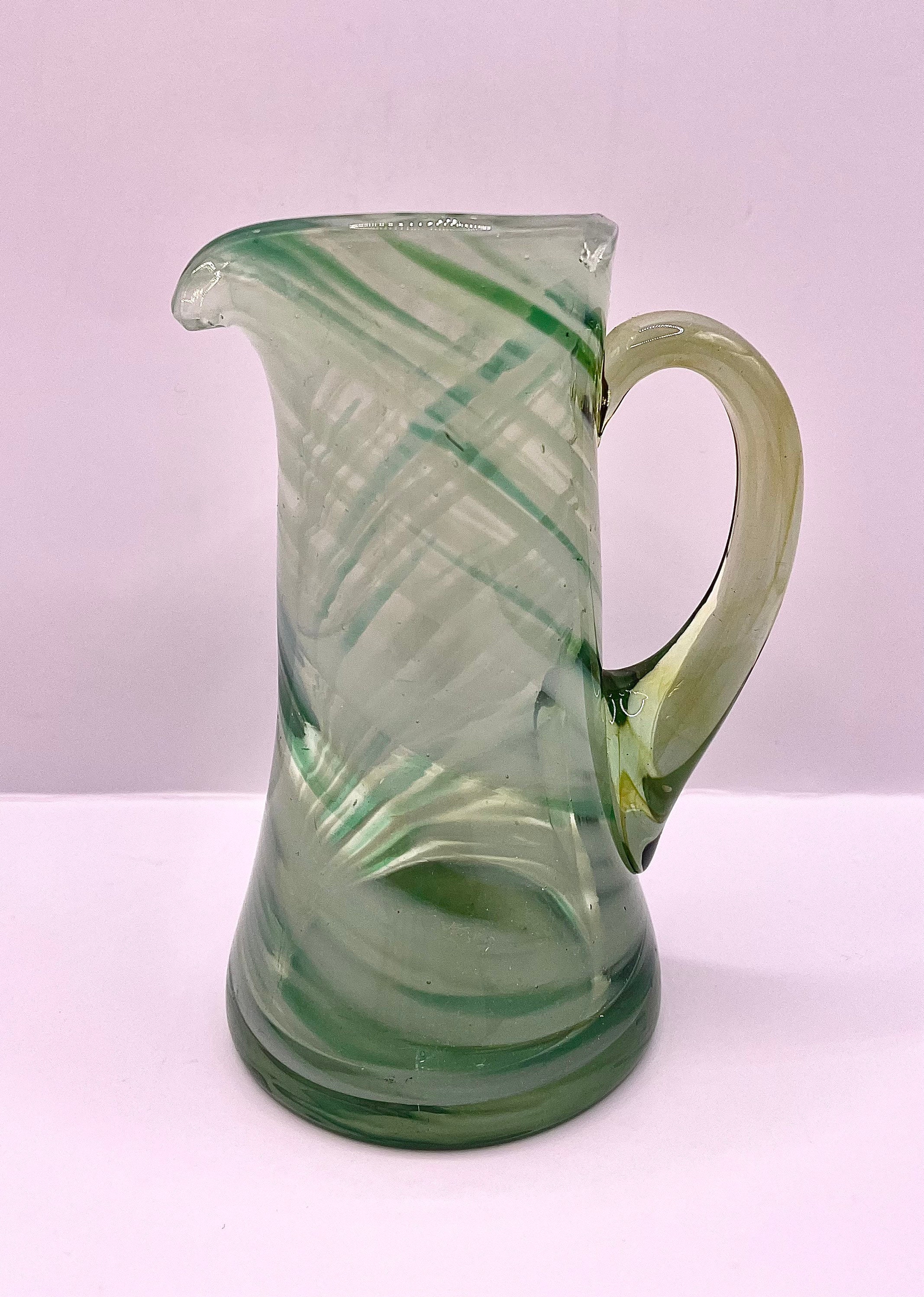 Cute Vintage Mini Hand Blown Green Glass Pitcher/small Vase With ...