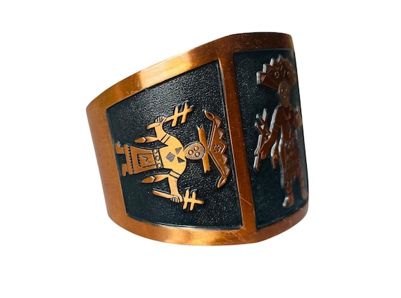 Vintage Mid Century Solid Copper Cuff Bracelet wi… - image 4