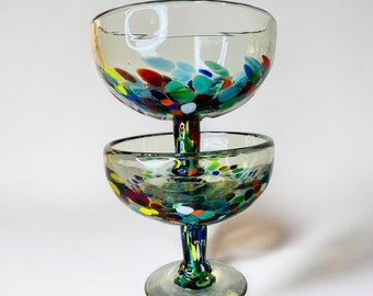 Beautiful Vintage Handblown Thick Smokey Glass Pair of