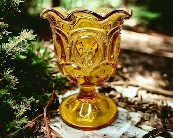 Vintage L.E. Smith Amber Moon and Stars Goblets Set of Two - Etsy