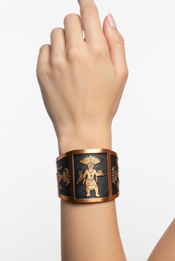 Vintage Mid Century Solid Copper Cuff Bracelet wi… - image 1