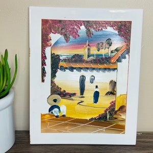 Beautiful Vintage Handmade and Handpainted Mexican Decorative Tile of Mexican Villa in the Evening Sunset 10”x8”