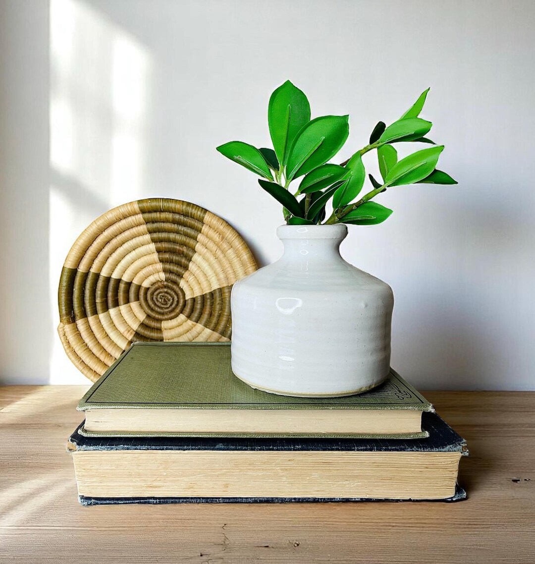 Vintage Handmade Wheel Thrown Pottery in a Cream Glaze With Ribbed ...