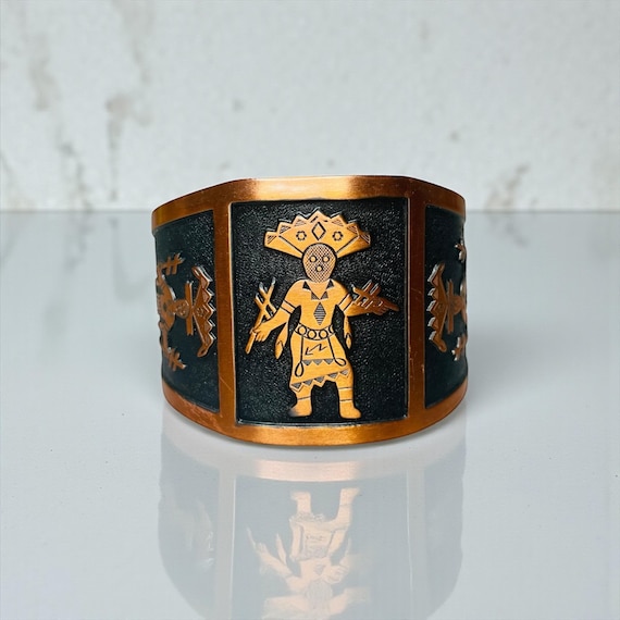Vintage Mid Century Solid Copper Cuff Bracelet wi… - image 2