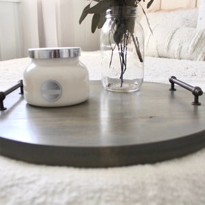 Round wooden tray / serving tray with handles / ottoman tray / farmhouse decor / decorative tray