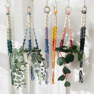 Spiral Macrame Plant Hanger: Boho Hanging Planter with Wood Ring