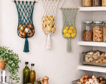 Cesta colgante de macramé para frutas y verduras: almacenamiento de cocina bohemio / regalo para mamá, abuela y hermana
