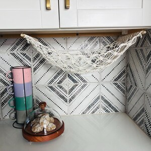 Macrame Fruit Hammock | Hanging Fruit Basket | Produce Storage | Under Cabinet Kitchen Organizer | Handmade Cotton Decor image 9