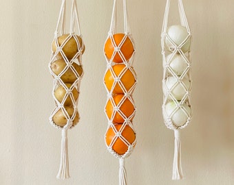 Macrame Fruit and Vegetable Hanging Basket: 100% Cotton Woven Storage