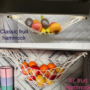 Macrame Fruit Hammock | Hanging Fruit Basket | Produce Storage | Under Cabinet Kitchen Organizer | Handmade Cotton Decor image 2