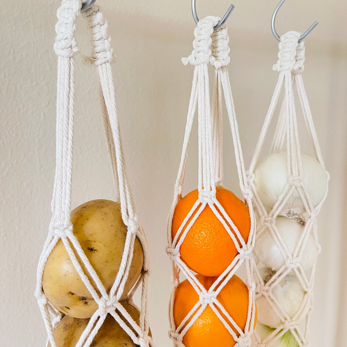 The Original Macrame Fruit & Vegetable Hanging Basket Woven Etsy