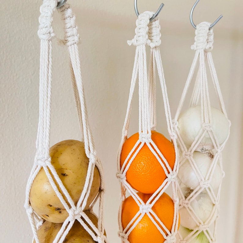 The Original Macrame Fruit & Vegetable Hanging Basket Woven Basket Hanging Fruit Basket Fruits Basket Storage Basket image 3