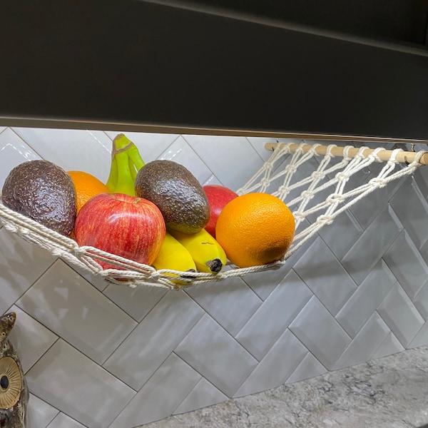 Macrame Fruit Hammock | Veggie Hammock | Storage Basket | Hanging Fruit Basket | Under Cabinet Fruit Hammock | Produce Basket | Fall Kitchen