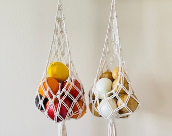 Handmade Macrame Fruit & Vegetable Hanging Basket: Kitchen Storage, Farmhouse Decor, Gift for Mom