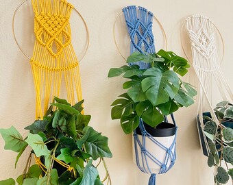 Macrame Hoop Wall Plant Hanger, Small Hanging Planter, Floral Wall Hanging Plant Pot Holder,  Hanging Planter Indoor Outdoor