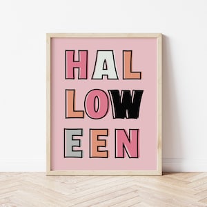 Pastel Halloween Printable, Modern Halloween Art Prints, Colorful Halloween Digital Download, Pink Halloween Printable Wall Art, Pinkoween