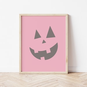 Pink Jack O Lantern Printable, Pastel Halloween Pumpkin Face Print, Boho Halloween Decor, Digital Download