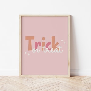 Pastel Halloween Print, Trick R Treat Printable, Pink Halloween Trick or Treat Decor, Pastel Pink Halloween Wall Art, Digital Download