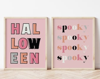 Pastel Halloween Print, Pink Spooky Decor, Pinkoween Printable, Girly Halloween, Set of 2, Digital Download