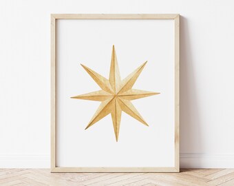 Christmas Star Printable, Gold Star Topper Print, Holiday Art Print, Christmas Printable Wall Art, DIGITAL DOWNLOAD