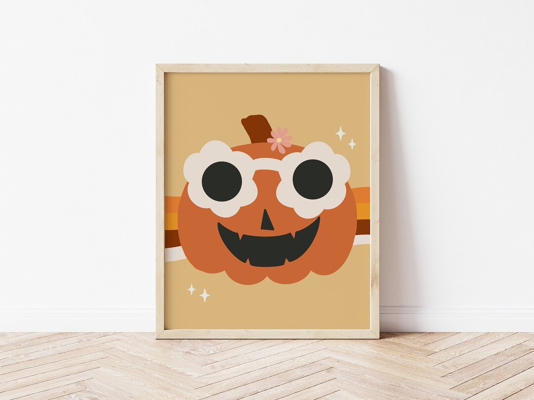 Retro Pumpkin Printable, Jack O Lantern Print, Retro Halloween Decor ...