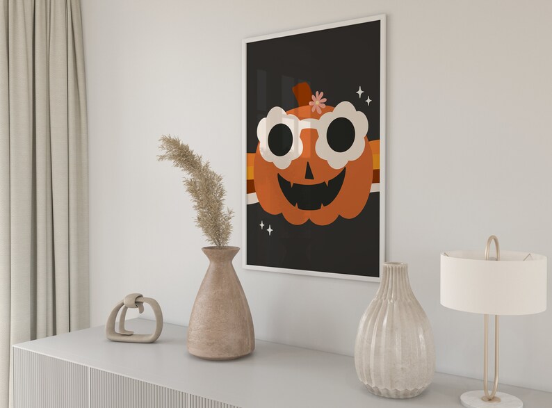 Retro Pumpkin Printable Cute Halloween Decor Jack O Lantern - Etsy