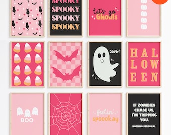 Girly Halloween Decor - Set of 12 Printables, Pastel Halloween Decor, Pink Halloween Wall Decor, Cute Fall Decor, Digital Download