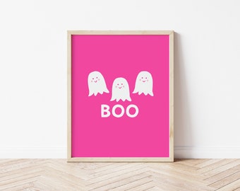 Pastel Halloween Decor, Ghost Print, Pink Halloween Wall Art, Cute Ghost Printable, Digital Download