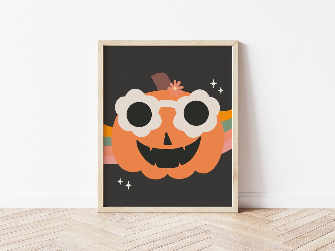 Retro Pumpkin Printable, Jack O Lantern Print, Boho Halloween Decor ...