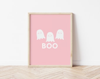 Ghost Print, Pastel Halloween Decor, Pink Halloween Wall Art, Cute Ghost Printable, Digital Download