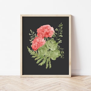 Dark Hydrangea Print, Moody Floral Wall Art, Watercolor Botanical Digital Download