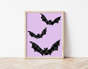 Bats Decor Printable, Pastel Goth Decor, Pastel Halloween, Pink Halloween Decor, Gothic Bat Decor, Wall Art, Digital Download