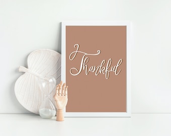 Brown Thankful Printable Wall Art, Boho Thanksgiving, Blessings Print, Cute Thanksgiving Decor, Instant Download Fall Wall Art