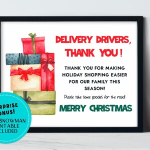Thank You Delivery Drivers Sign, Delivery Driver Snack Sign Printable, Holiday Delivery Driver Sign, Christmas Delivery INSTANT DOWNLOAD