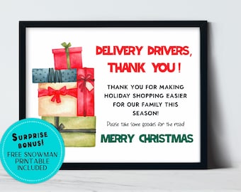 Thank You Delivery Drivers Sign, Delivery Driver Snack Sign Printable, Holiday Delivery Driver Sign, Christmas Delivery INSTANT DOWNLOAD