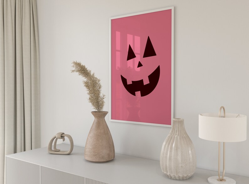 Pink Halloween Jack O Lantern Print, Pastel Pumpkin Face Printable ...