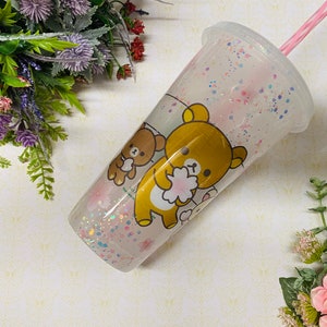 Handmade Anime Kawaii Bear Reusable Starbucks Venti Cold Cup Tumbler Coated in Epoxy Resin  | Coffee Cup | Reusable Tumbler Custom